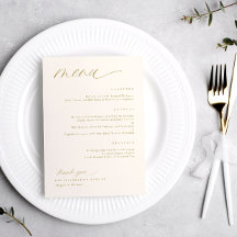 Soft Romantic Script Cream Gold Wedding Menus