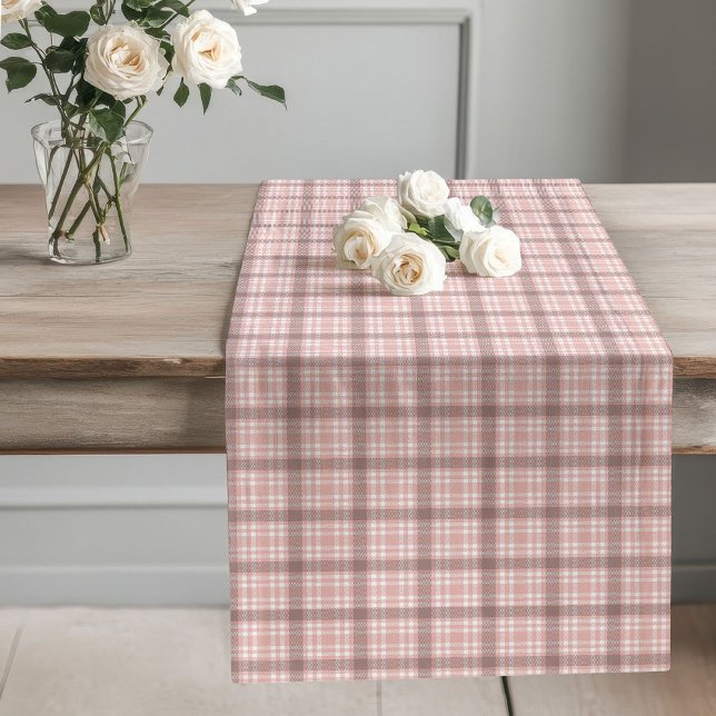 Soft Rose Gold Checkered Table Runner Großer Tischläufer (Soft Rose Gold Checkered Table Runner Any Table)
