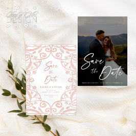 Soft Rose Gold Glitzer Blumenzange Hochzeitszettel Save The Date