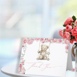 Soft Rose Teddy Bear Baby Girl Dankeskarte