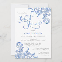 Soft Royal Blue Watercolor Geblüht Brautparty Einladung