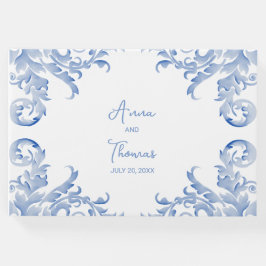 Soft Royal Blue Watercolor Geblüht Gästebuch