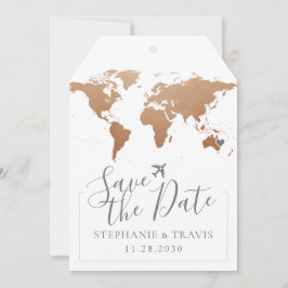 Soft Rust World Map Tag Save the Date