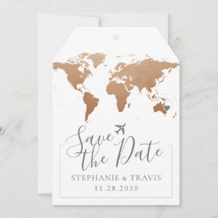 Soft Rust World Map Tag Save the Date