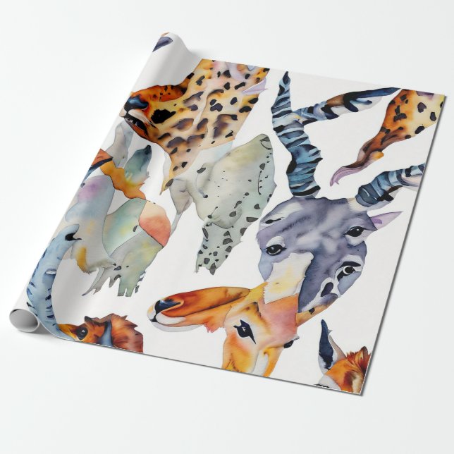 Soft Safari Watercolor Collage Geschenkpapier (Ungerollt)