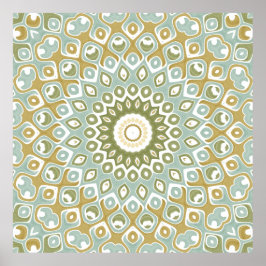 Soft Sage and Gold Geometric Mandala Pattern Poster