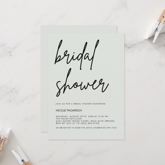 Soft Sage Script Modern Bridal Shower Invitation  Einladung (Vorderseite/Rückseite Beispiel)
