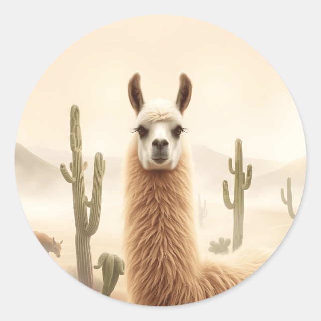 Soft Sand Llama mit Cactus Flow Runder Aufkleber (Vorderseite)