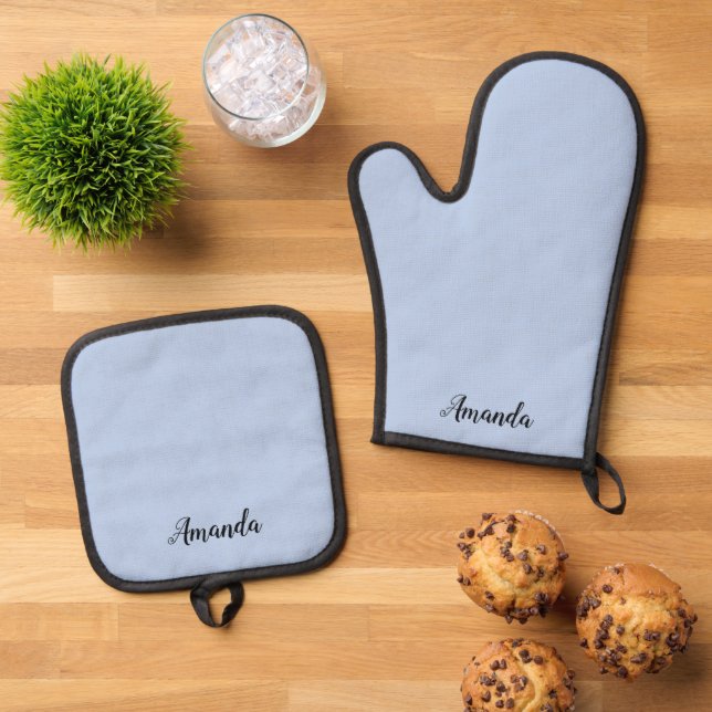 Soft Sky Blue Custom Oven Mitt Pot Holder Set (Oben Unten)