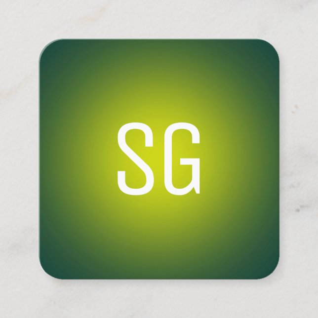 Soft Spot - Initialen - Gelb auf dunkelgrün Quadratische Visitenkarte (Vorderseite)