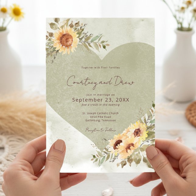 Soft Sunflowers Boho Heart Wedding Einladung (Soft Sunflowers Boho Heart Wedding Invitation)