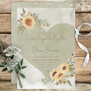 Soft Sunflowers Boho Heart Wedding Einladung