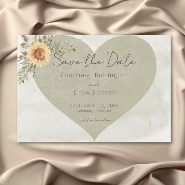 Soft Sunflowers Boho Heart Wedding Save The Date (Soft Sunflowers Boho Heart Wedding Save The Date)