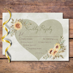 Soft Sunflowers Boho Herz Hochzeit Drei Abendessen RSVP Karte