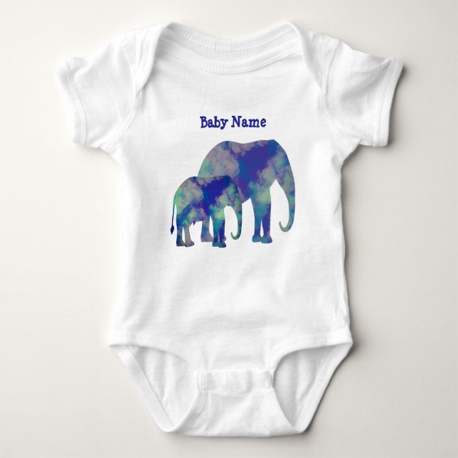 Soft Sunset Cloud Elephant Silhouette Baby Strampler (Vorderseite)