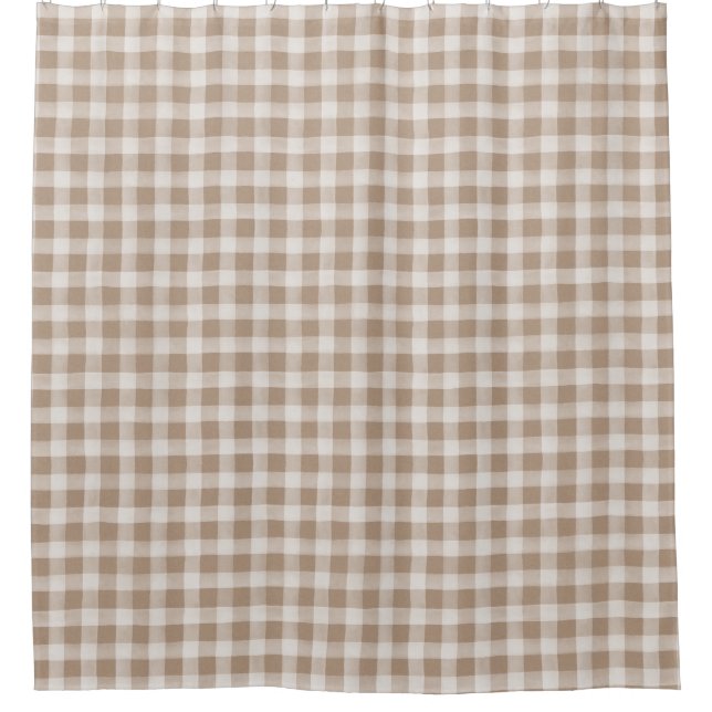 Soft Tan Beige English Country Karo Kariert Duschvorhang (Vorderseite)
