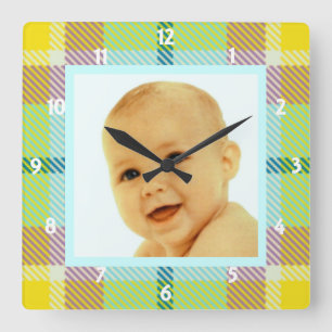 Soft-Tartan-Foto-Rahmenhalterung Quadratische Wanduhr