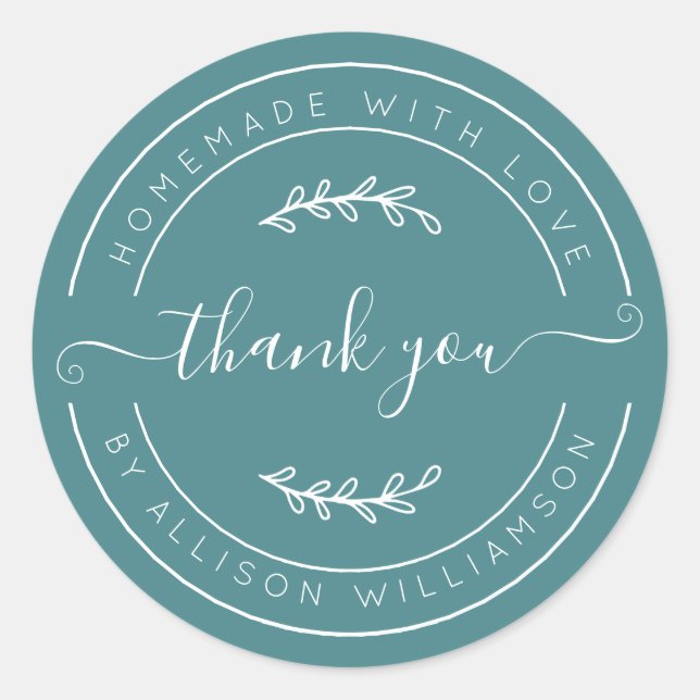 Soft Teal Homemade Thank You Label Runder Aufkleber (Vorderseite)