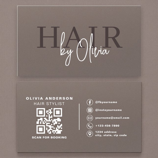 Soft Touch Matte Neutral QR Code Hair Stylist Visitenkarte (Von Creator hochgeladen)