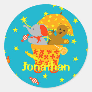 Soft Toys Flying in Starry Sky personalisiert Runder Aufkleber