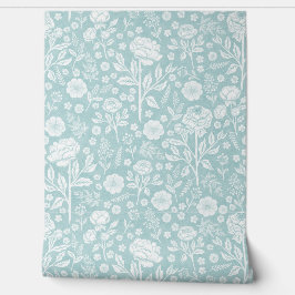  Soft Turquoise Blue Peony Roses Hand-Drawn  Tapete