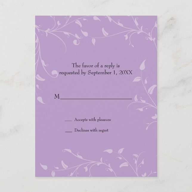 Soft Vines Wedding Reply Postcard Einladungspostkarte (Vorderseite)