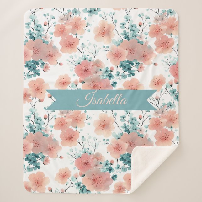 Soft Vintage Spring Pink Floral Personalized Sherpadecke (Vorderseite)