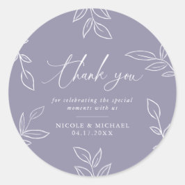 Soft Violet Elegante Blätter Hochzeit Vielen Dank Runder Aufkleber