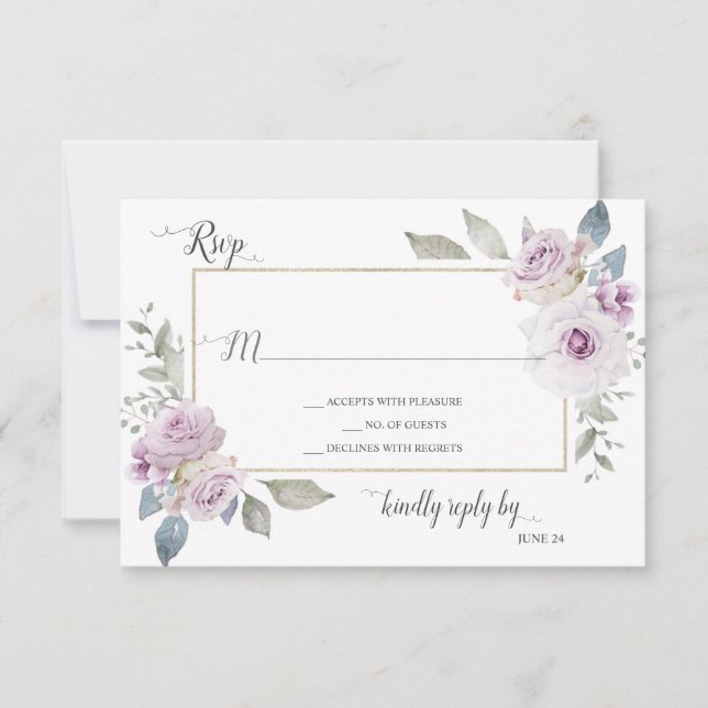 Soft Violet Lavendel Lila Gold Rose UAWG RSVP Karte (Vorderseite)