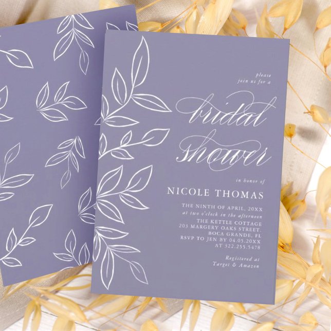 Soft Violet Minimalistisch Elegantes Leaf Brautpar Einladung (Von Creator hochgeladen)