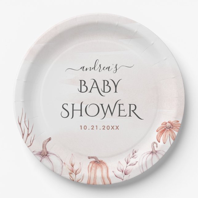 Soft Warm Tone Delicate Pumpkin Fall Baby Dusche Pappteller (Vorderseite)