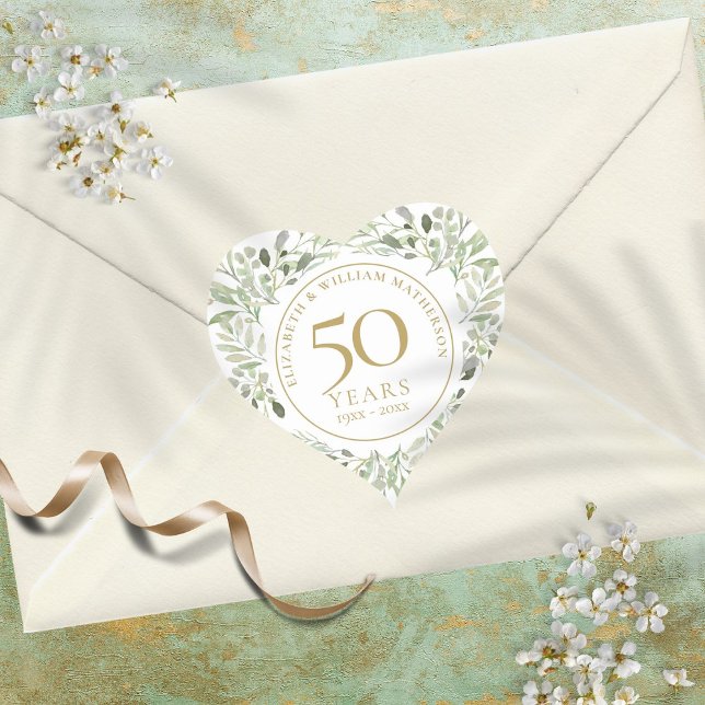 Soft Watercolor Blätter 50 Jahre alt Herz-Aufkleber (Soft Watercolour Leaves 50th Anniversary Heart Sticker)