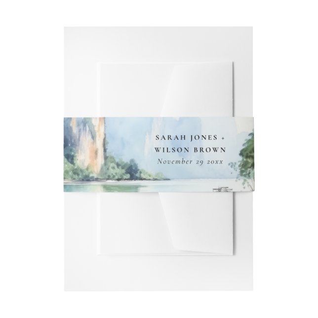Soft Watercolor Coastal Thailand Seascape Adresse Einladungsbanderole (Vorderseite Beispiel)