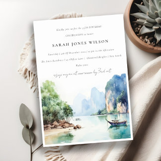 Soft Watercolor Coastal Thailand Seascape Geburtst Einladung