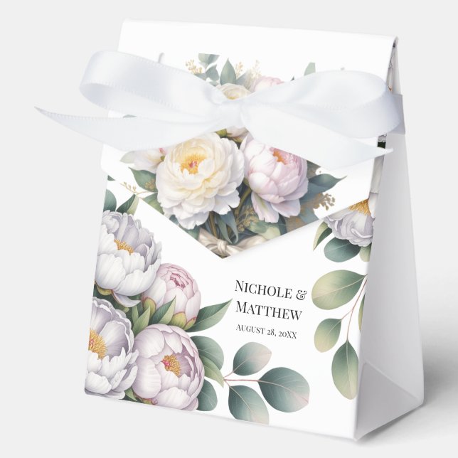 Soft White Peony with Eucalyptus Leaves Wedding Geschenkschachtel (Vorderseite)