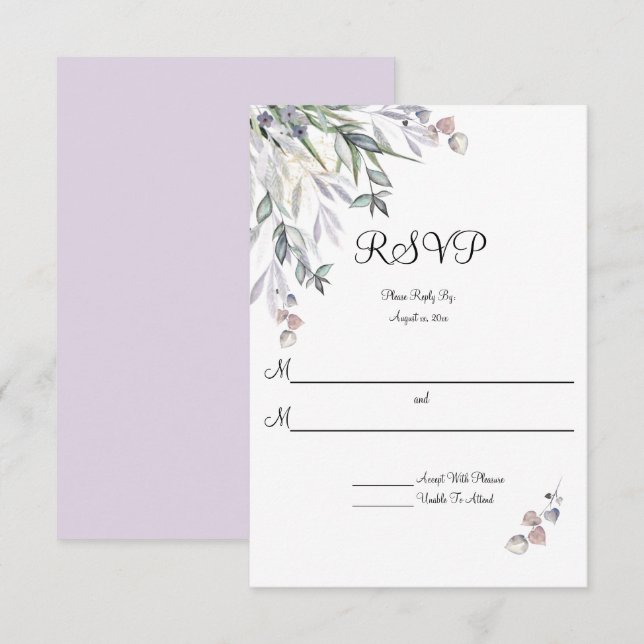 Soft Willows Lilac, schottische Heather, Wedding RSVP Karte (Vorne/Hinten)