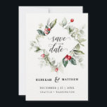 Soft Winter Berry Christmas | FOTO Save The Date<br><div class="desc">Dieses zarte Aquarellbouquet hat traditionelle Weihnachtsfarben, Waldgrün, Olivgrün und Cranberry rot auf hellem Weiß. Die Worte Save the Date sind handschriftlich. Die Brautnamen und die Namen der Zeltpaare werden direkt unten aufgeführt, die übrigen Einzelheiten finden Sie direkt unten. Der gesamte Text kann bearbeitet werden, um den Bedürfnissen der Veranstaltung Anzug....</div>