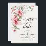 Soft Winter Berry Christmas | FOTO Save The Date<br><div class="desc">Dieses zarte Poinsettia und Beeren Aquarellbouquet hat traditionelle Weihnachtsfarben, Waldgrün, Olivengrün und Cranberry rot auf hellweiß. Die Namen der Braut und der Bräuche sind mit einem vergrößerten Ampersand versehen. Die restlichen Einzelheiten der Hochzeit finden Sie direkt unten. Der gesamte Text kann bearbeitet werden, um den Bedürfnissen der Veranstaltung Anzug. Auf...</div>