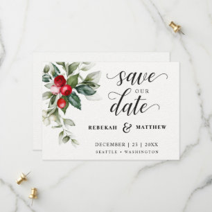 Soft Winter Berry Christmas Save The Date