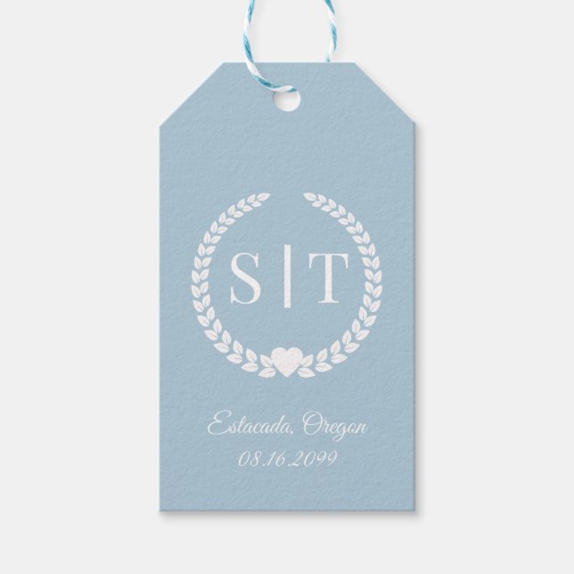 Soft Winter Blue Monogram Initials Geschenkanhänger (Vorderseite)