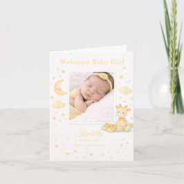 Soft Yellow Elephant Baby Girl Birth Announcement Karte