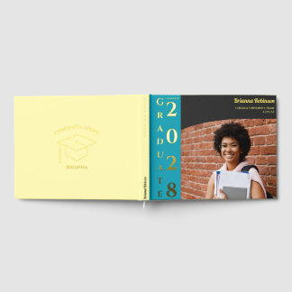 Soft Yellow Modern Photo Graduation Party Gold Gästebuch