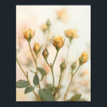 Soft Yellow Rose Buds Floral Design Poster<br><div class="desc">A beautifully soft-focus photograph of delicate yellow rose buds on slender green stems, captured in exquisite detail against a dreamy blush and cream bokeh background. The gentle interplay of warm honey tones, sage green leaves, and pastel hues creates a serene, romantic atmosphere. A timeless piece that brings a fresh, garden-inspired...</div>