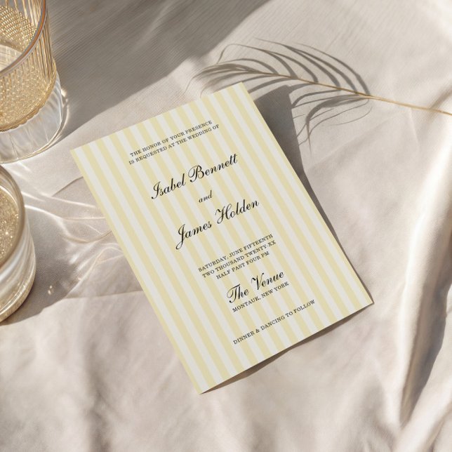 Soft Yellow Stripes Wedding  Einladung (Von Creator hochgeladen)