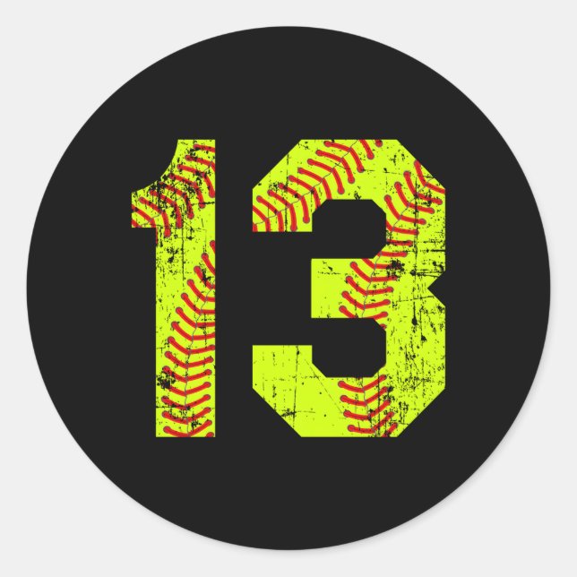 Softball 13 Jersey-Nummer Runder Aufkleber (Vorderseite)