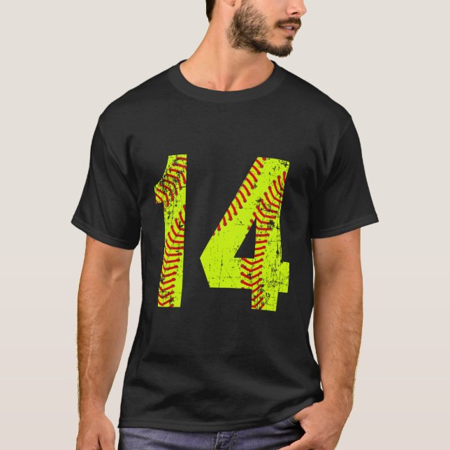 Softball 14 Jersey-Nummer T-Shirt (Vorderseite)