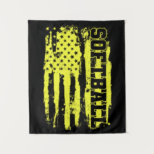 Softball American Flag Softball Player Wandteppich (Vorderseite)