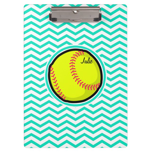 Softball; Aqua Green Zickzack Klemmbrett (Vorderseite)