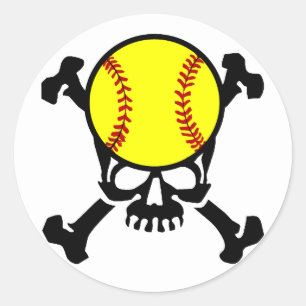 Softball auf dem Gehirnschädel Runder Aufkleber