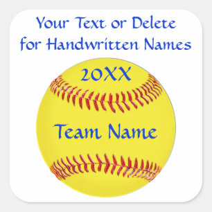 Softball-Aufkleber 3 Textboxen oder Löschung Quadratischer Aufkleber